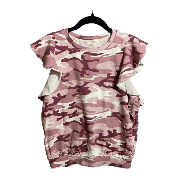 Anthropologie t.La Flutter Sleeve Top in Pink and White Camo Size M NWT - Picture 1 of 8